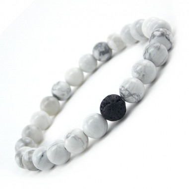 Bracelets pour couple Pierre de lave et Howlite 8 mm
