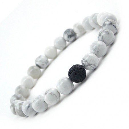 Bracelets pour couple Pierre de lave et Howlite 8 mm