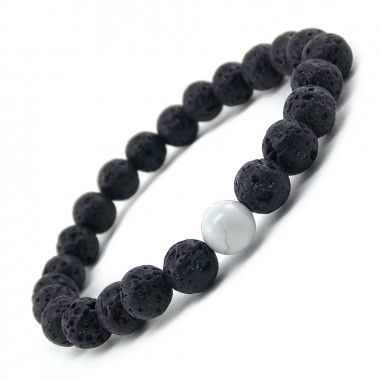 Bracelets pour couple Pierre de lave et Howlite 8 mm