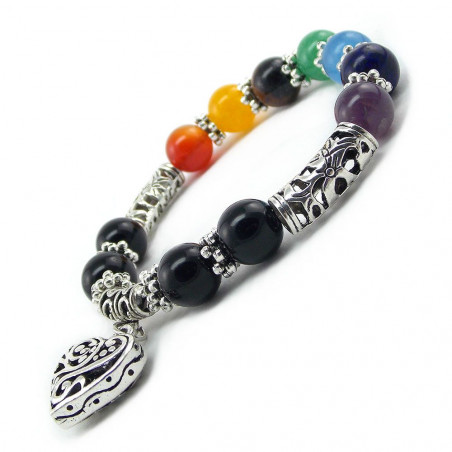 Bracelet Chakras perles multicolores coeur