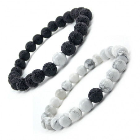 Bracelets pour couple Pierre de lave et Howlite 8 mm