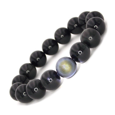 Bracelet en Obsidienne oeil céleste perles 12 mm